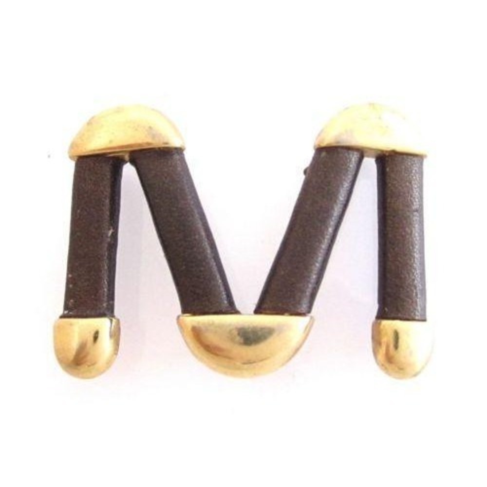 Antique Monogram M Initial Letter & Gold Tone Vintage Old Staple Style Pin